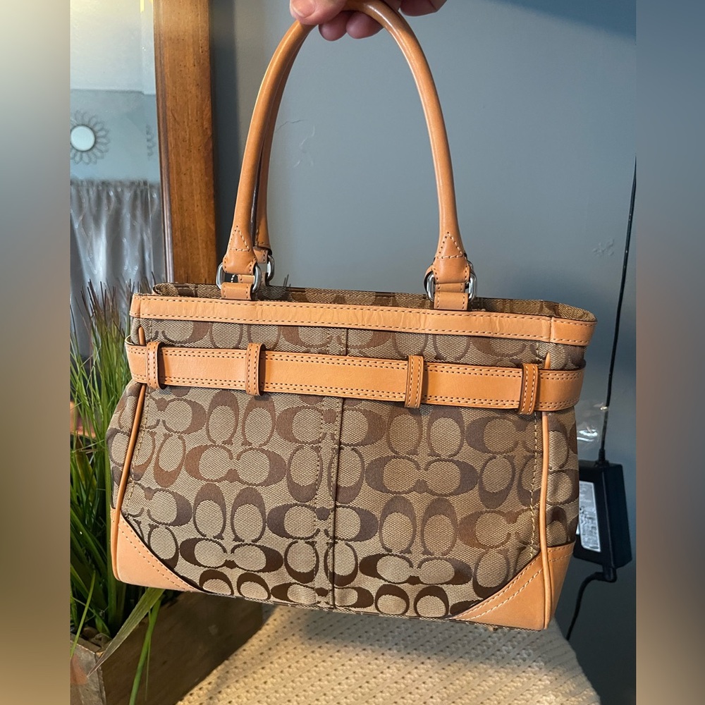 Coach Brown and Tan Signature Tote Bag - Picture 2 of 8